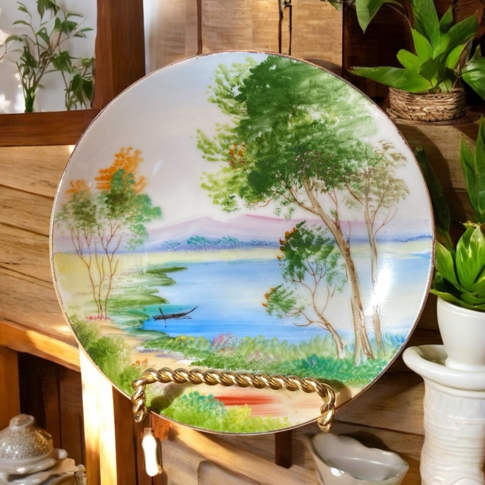 Vintage UCAGCO China Saucer - Hand-Painted Occupied Japan Landscape Plate